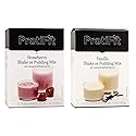 PROTIFIT - High Protein Strawberry & Vanilla Pudding & Shake Mix 2 Pack, 15g Protein, Low Calorie, Low Fat, Low Carb, Aspartame Free, Idea Protein