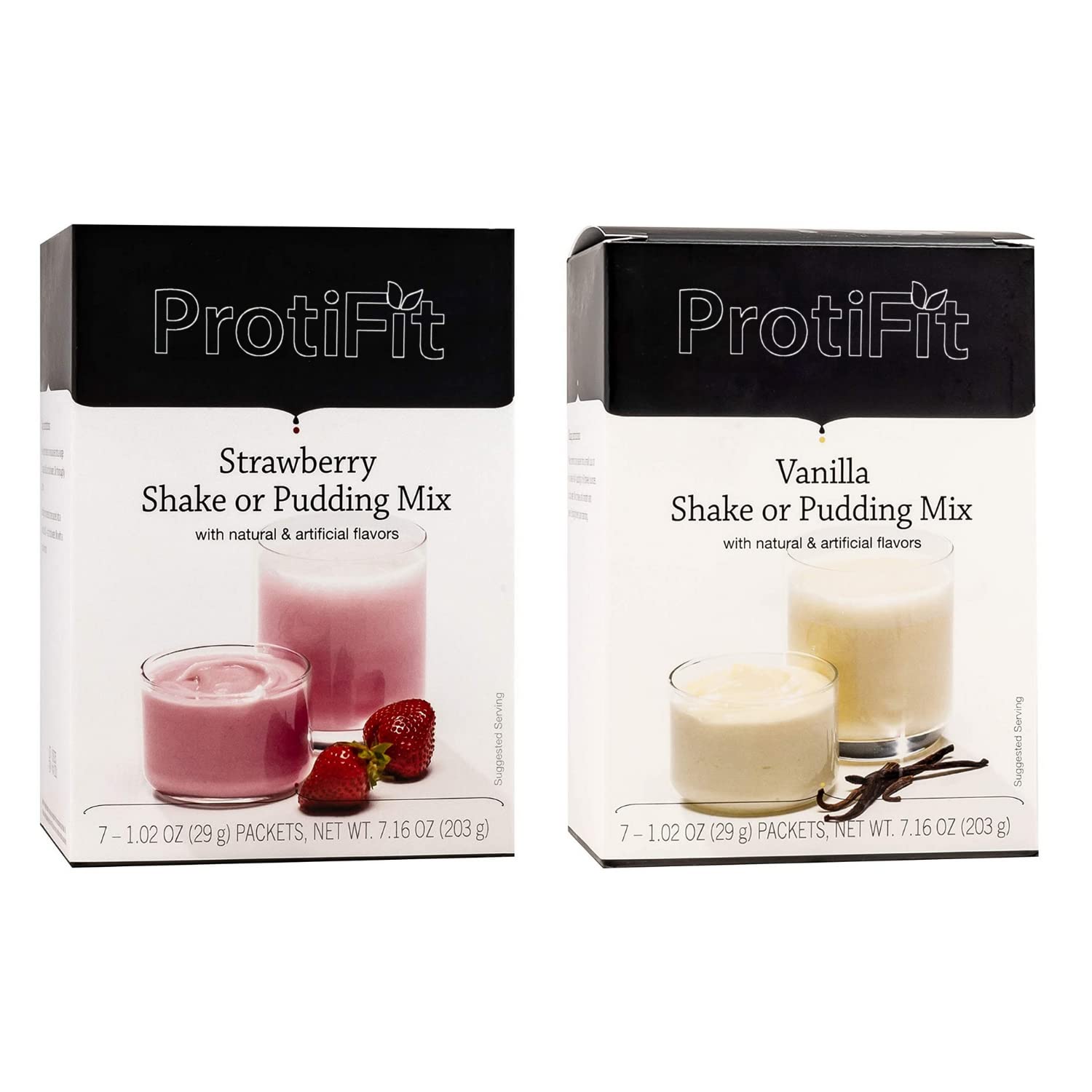 PROTIFIT - High Protein Strawberry & Vanilla Pudding & Shake Mix 2 Pack, 15g Protein, Low Calorie, Low Fat, Low Carb, Aspartame Free, Idea Protein