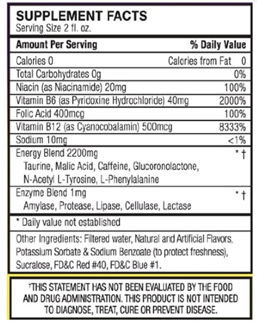 Global Brands Energy 2000 Drink Shot Packs, Over 220mg of Caffeine, No Crash, 12-2oz Bottles (Pack of 12) (Grape)