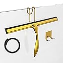 14-Inches Stainless Steel Shower Squeegee Set, Include Shower Door Hook, Adhesive Hook and Spare Silicone Blade, Window Squeegee for Shower Glass