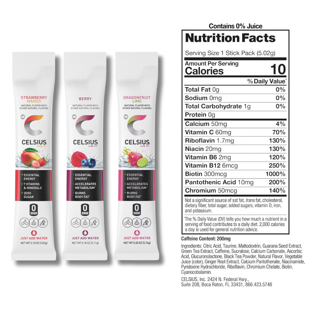 Energy Powder Packets - 3 Top Flavors 30 Energy Drink Packets for On the Go Essential Energy and Hydration | Bundled by Mix It Up Munchies | Healthy