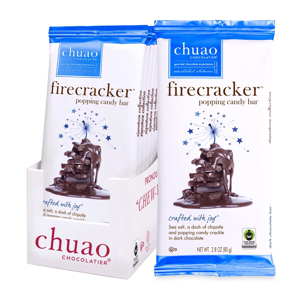 Chuao Chocolatier Firecracker Dark Chocolate Bars | Gourmet Chocolate Sea Salt Chipotle Artisan European No Preservatives | For Gift Baskets