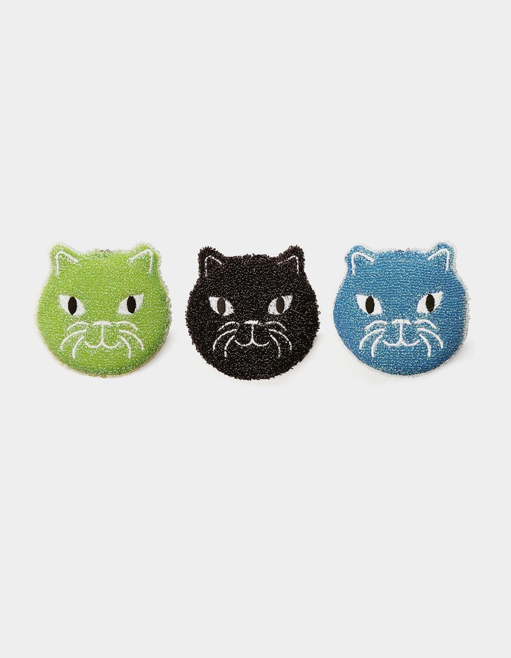 Kikkerland Reusable Cat Scrub Sponge - Cleaning Supplies for Kitchen, Home Essentials - Fun Gifts for Kids & Adults - Set of 3