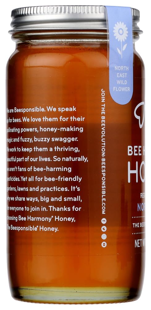 BEE HARMONY, HONEY, RAW, REGIONL N EAST, Pack of 6, Size 12 OZ - No Artificial Ingredients Kosher