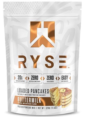 RYSE Loaded Protein Pancake & Waffle Mix - Buttermilk - Naturally Sweetened Breakfast with 21g Protein, 3g MCTs and 2g Fiber - No Added Sugar - High Protein Snack for Clean Energy - 6 Servings