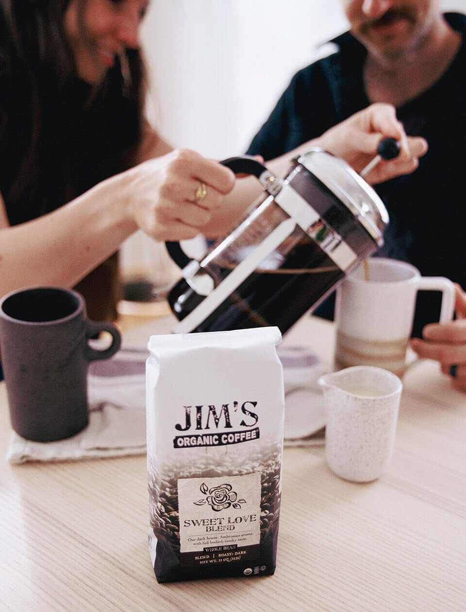 Jim’s Organic Coffee - Sweet Love Blend - Whole Bean, Dark Roast, Bold 11 oz Bag