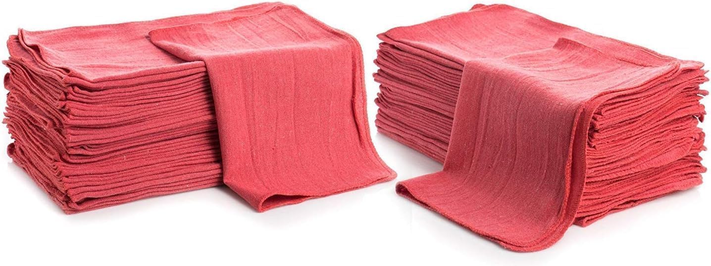 SIMPLI-MAGIC Cotton Shop Towels 14"x12" (500 Pack) - Reusable Cleaning Shop Rags for Mechanic, Industries, Garage and Homes (Red)