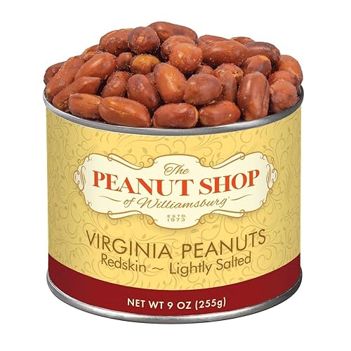 The Peanut Shop of Williamsburg Red Skinned Peanuts, Williamsburg Peanuts Gift Tin, Redskin Gift, Extra-Large Roasted & Salted, Kosher, Gluten-Free