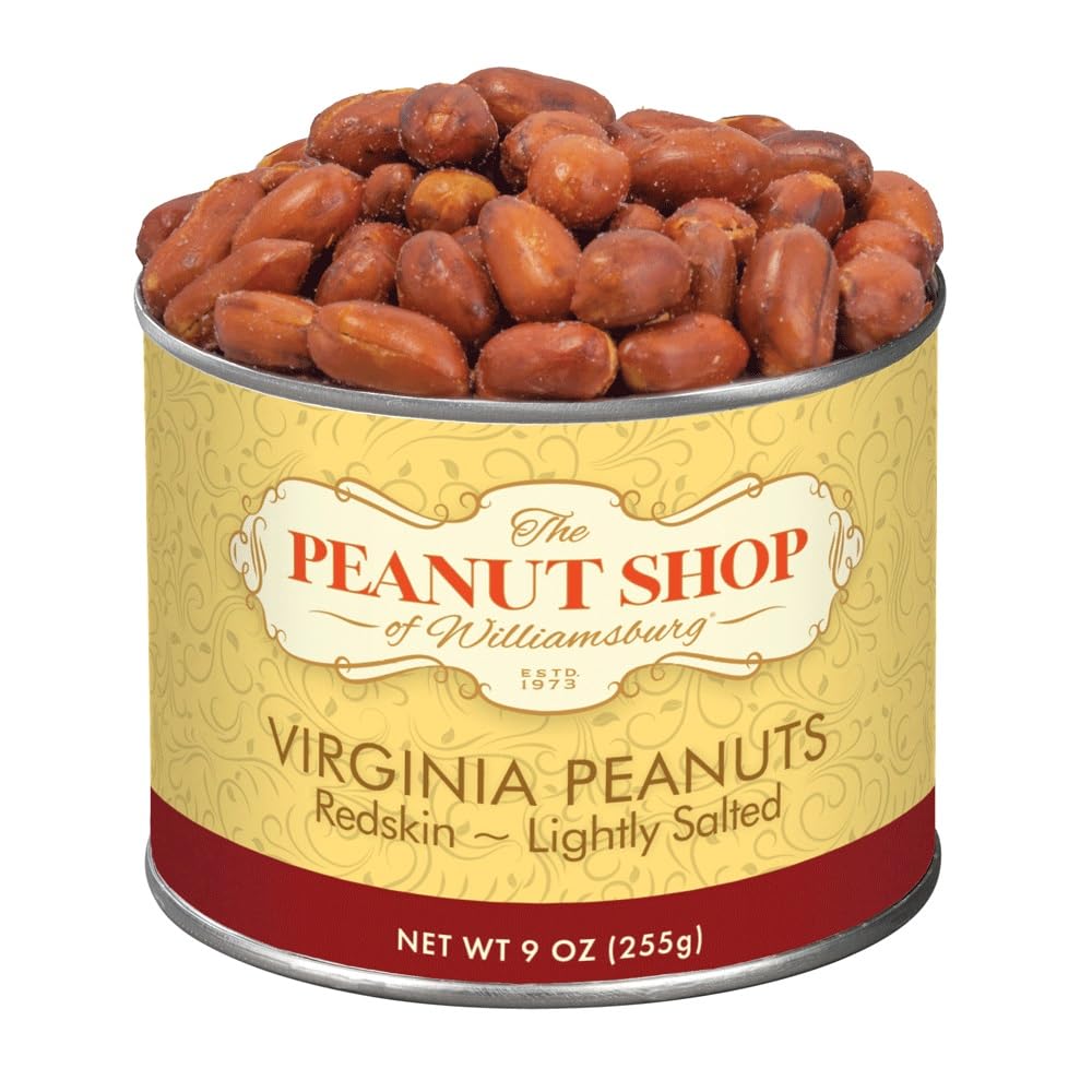 The Peanut Shop of Williamsburg Red Skinned Peanuts, Williamsburg Peanuts Gift Tin, Redskin Gift, Extra-Large Roasted & Salted, Kosher, Gluten-Free