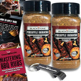 Blackstone Pineapple Sriracha Seasoning - Gourmet Griddle Premium Barbecue Rub 2 Pk (13.8 oz) + BBQ Masters & Opener (4 Items)!