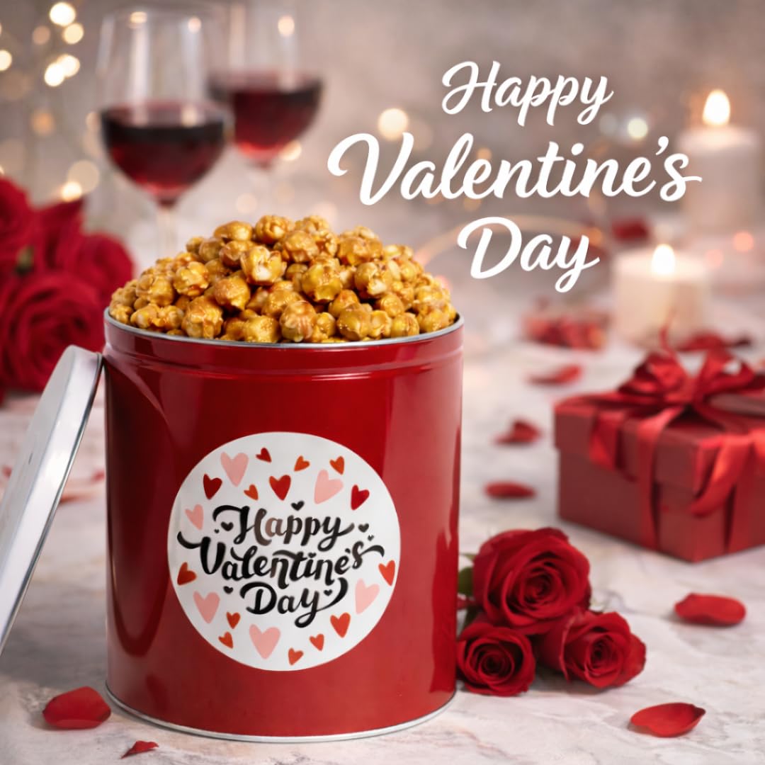 Uncle Myron's Valentine’s Day Gift Popcorn Tin - Caramel Popcorn - 24 oz Caramel Popcorn (Valentine’s Day Gift)