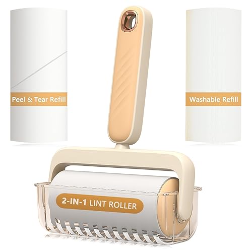 2-in-1 Lint Roller for Pet Hair, Washable Reusable Lint Rollers Value Set, Dog Cat Pet Hair Remover Cleaner for Clothes, Sofa, Couch & Carpet