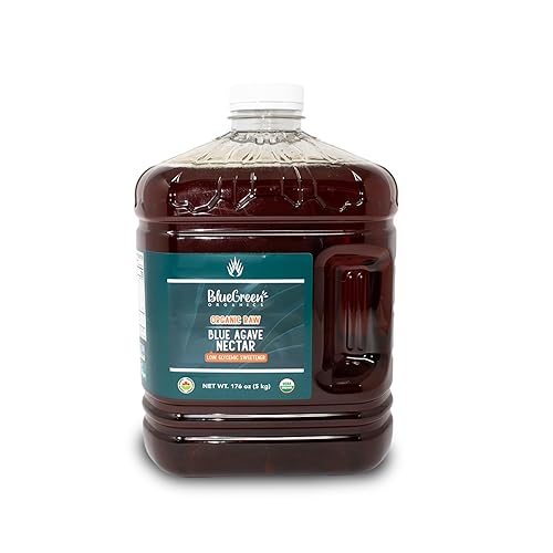 BLUE GREEN ORGANICS Raw Blue Agave Syrup - 176 oz Bulk Size - Natural Low Glycemic Sweetener for Coffee, Baking & Cooking, Organic, Vegan, Non-GMO