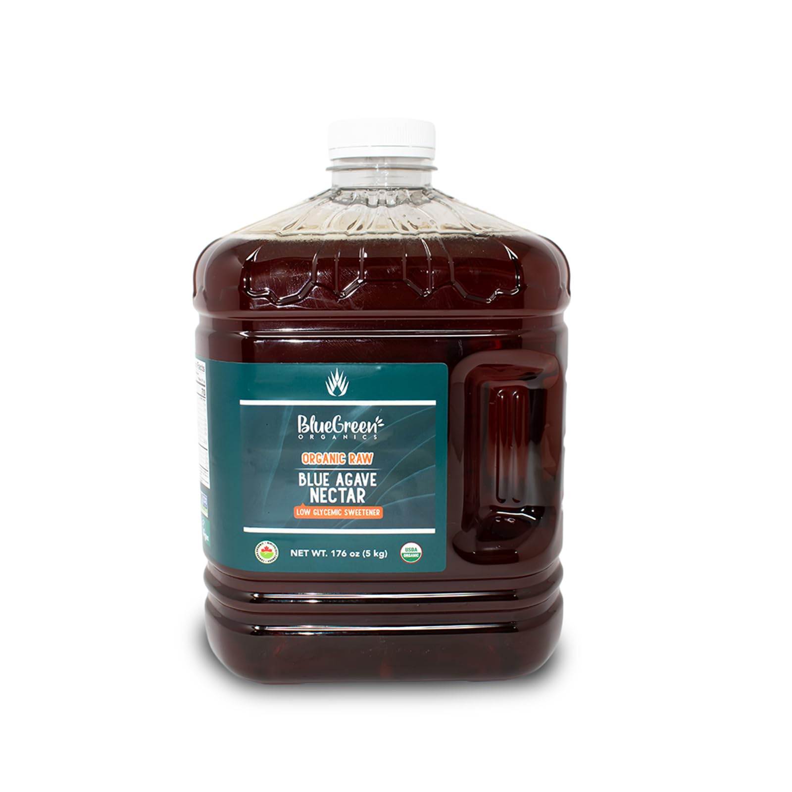 BLUE GREEN ORGANICS Raw Blue Agave Syrup - 176 oz Bulk Size - Natural Low Glycemic Sweetener for Coffee, Baking & Cooking, Organic, Vegan, Non-GMO