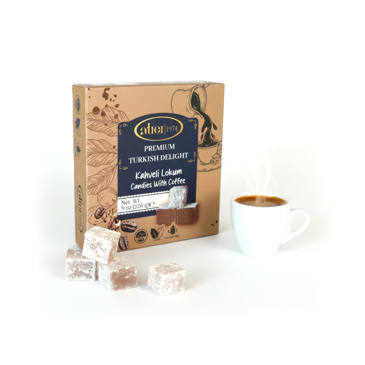 Atici Lokum Authentic Turkish Delight 8oz - Gourmet Vegan Sweets, Gluten-Free, Halal Soft Chewy Candy Gift Box | Traditional Premium Lokum Loukoumi