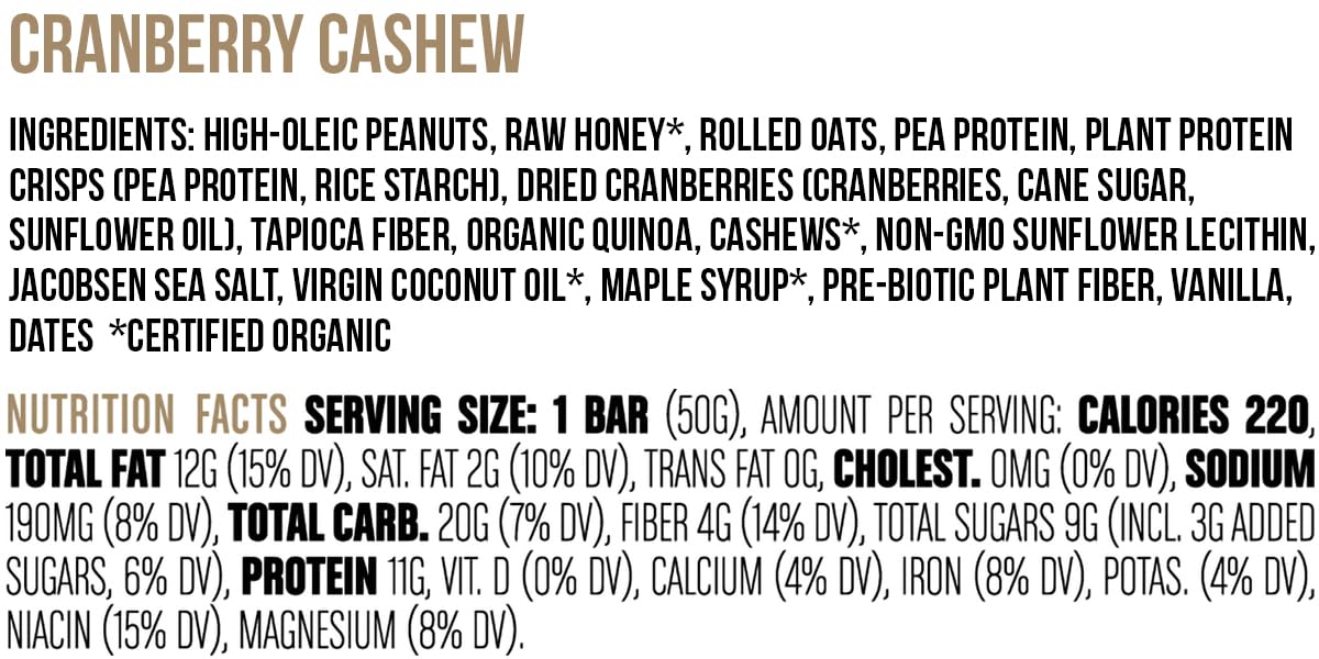 Big Spoon Roasters Cranberry Cashew Nut Butter Bars - Low Carb, High Protein Bars w/Pea Protein - Vegan Snacks w/Peanut & Almond Butter - Gluten-free