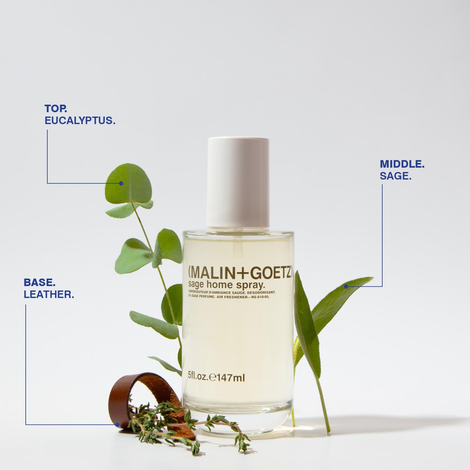 Malin + Goetz Sage Home Spray, 5 Oz., Alcohol-Free Odor Absorber, Natural Ingredients, Use in Any Space Including Bathroom, Kitchen, and Living Room