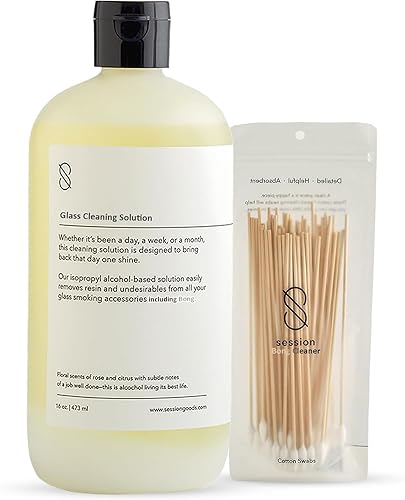 Session Goods Glass Cleaning Solution 16Oz (Scented) - Glass Pipe Cleaner with Cotton Swabs, Water Pipe Cleaner Cleans Metal, Silicone, Ceramic