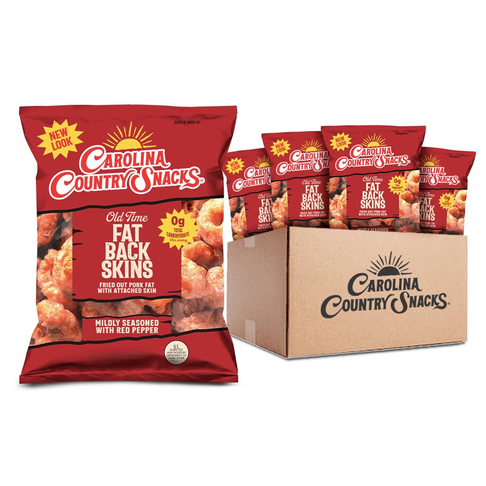 Carolina Country Snacks - Old Time Fatback Skin 1.75oz,12 bags - Classic Crunch with a Spicy Kick