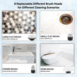 Electric Spin Scrubber, Cordless Cleaning Brush with 8 Replaceable Heads, Adjustable Handle, Dual Speed Power Scrubber for Bathroom, Bathtub, Floor