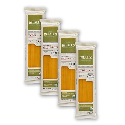 DeLallo Organic Capellini Pasta, Made with Only 100% Semolina Durum Wheat Flour, Bronze Cut, Made in Italy, Non-GMO, Kosher, Vegan, Preservative Free