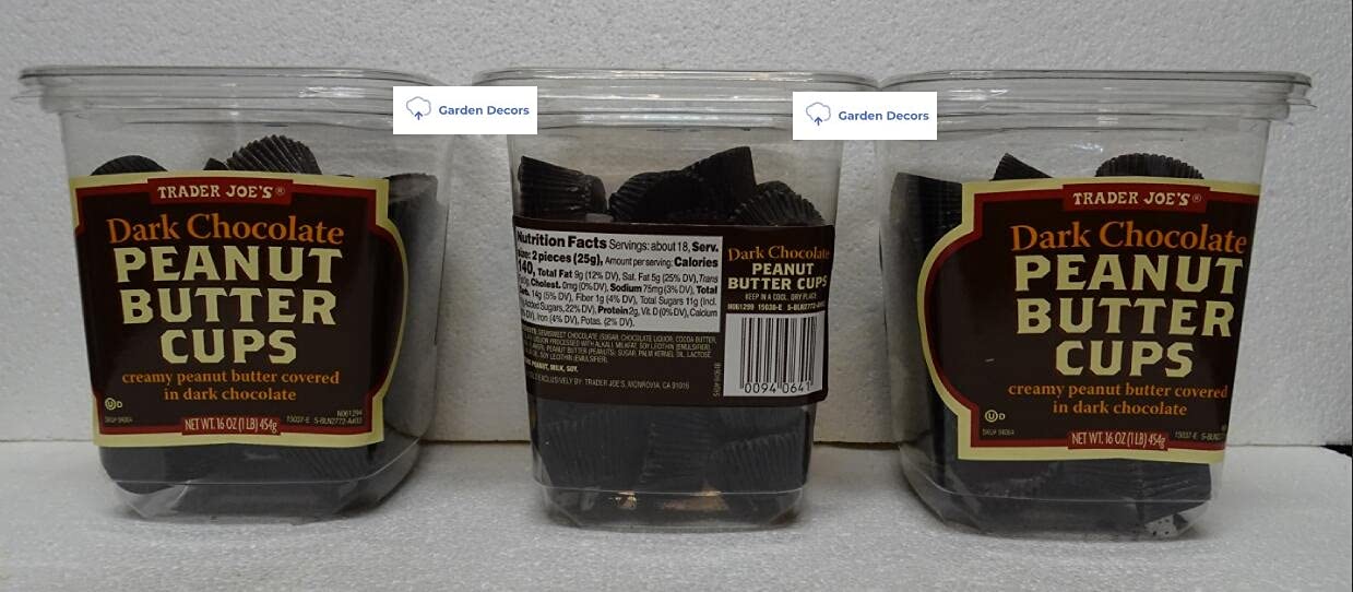 Trader Joe's Dark Chocolate Peanut Butter Cups Container 16oz 454g (Three Containers)