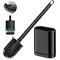 Silicone Toilet Brush and Holder Set, Toilet Brushes with Ventilated Holder, Wall Mounted Toilet Bowl Brush with Long Handle Bendable Brush Head