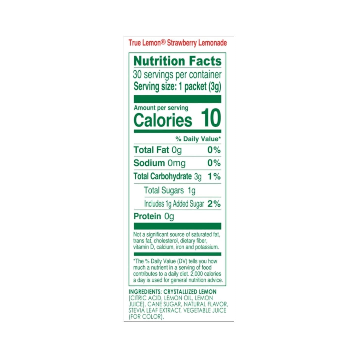 True Lemon Strawberry Lemonade 30ct (Pack of 1) - Drink Mix - No Artificial Sweeteners, Low Calorie - Powdered Drink Mixes & Flavors - Water Flavor