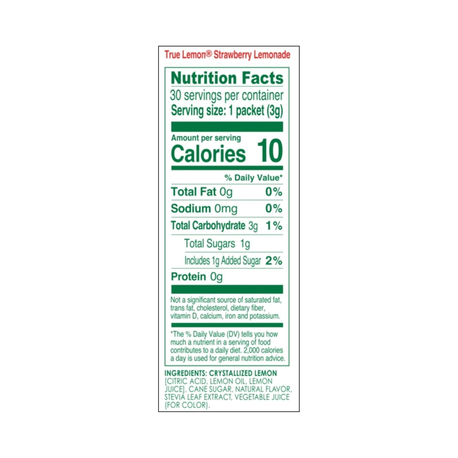True Lemon Strawberry Lemonade 30ct (Pack of 1) - Drink Mix - No Artificial Sweeteners, Low Calorie - Powdered Drink Mixes & Flavors - Water Flavor