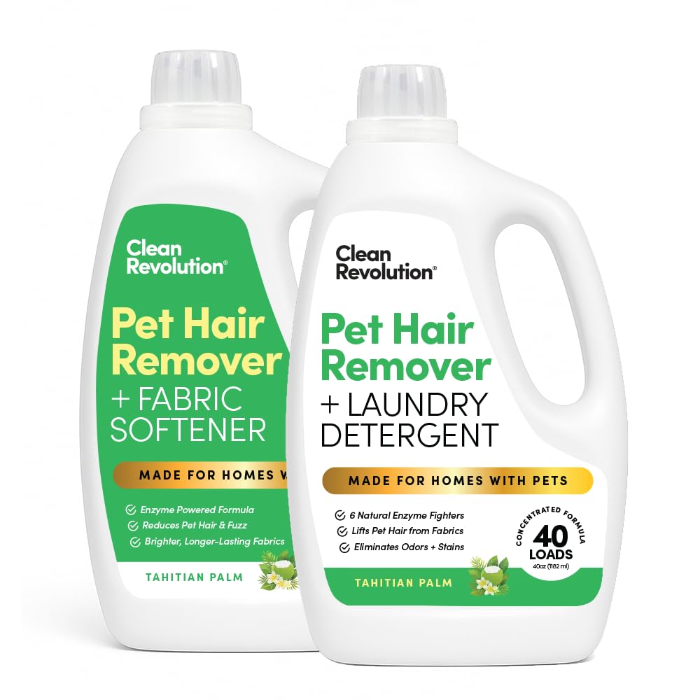 Clean Revolution Pet Hair Remover for Laundry 2-Pack - Dog & Cat Hair Remover Laundry System, Enzyme Laundry Detergent & Fabric Softener, Odor