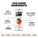 Lucky Energy Sugar Free Energy Drinks, Orange Drizzle, 16oz Cans (12-Pack) Healthy, Zero Sugar Energy Drink with Maca, Ginseng, Beta-Alanine, Taurine