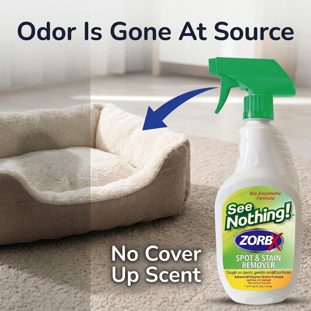 ZORBX See Nothing Spot & Stain Remover Spray (24 oz.) - All Purpose Cleaner for Shoes, Clothes, Furniture & Pet bedding - Fast-Acting Scrub-Free Odor