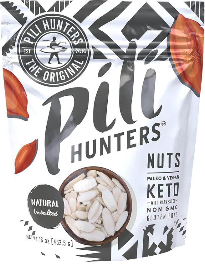 Pili Hunters - Wild Sprouted Pili Nuts, Natural Unsalted Plain (1 lb Bag) Keto/Paleo/Vegan Snacks, Low Carb Energy, Gluten Free, No Sugar Added
