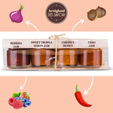 Artigiani dei Sapori “La Formaggeria” Cheese Condiment 4-Pack - Sweet Tropea Onion Jam, Chili Jam, Chestnut Honey & Mixed Berries Jam (1.3 oz x 4)