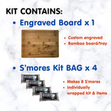 WBB SMORES KIT BOARD | Personalized Engraved Serving Board + S'mores Kit | Individually packaged S'mores Kit set: Graham Crackers, Marshmallow