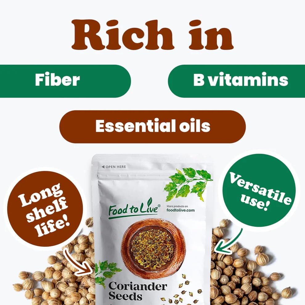 Food to Live Whole Coriander Seeds, 8 Ounces - Dried Cilantro Seeds, Vegan, Kosher, Bulk. Rich in Antioxidants. Perfect for Spice Blends, Homemade