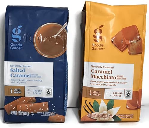 Good and Gather Caramel Macchiato and Salted Caramel Ground Coffee Variety Bundle, (Pack of 2) 12 oz Bags