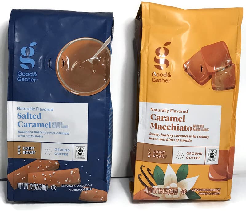 Good and Gather Caramel Macchiato and Salted Caramel Ground Coffee Variety Bundle, (Pack of 2) 12 oz Bags