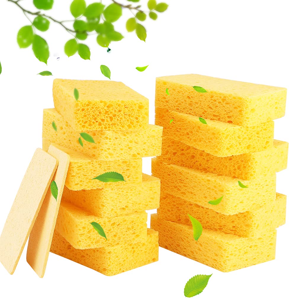 METUUTER 12-Count Cleaning Scrub Sponge- Compressed Cellulose Sponges Non-Scratch Natural Sponge for Kitchen Bathroom Cars, Funny Cut-Outs DIY