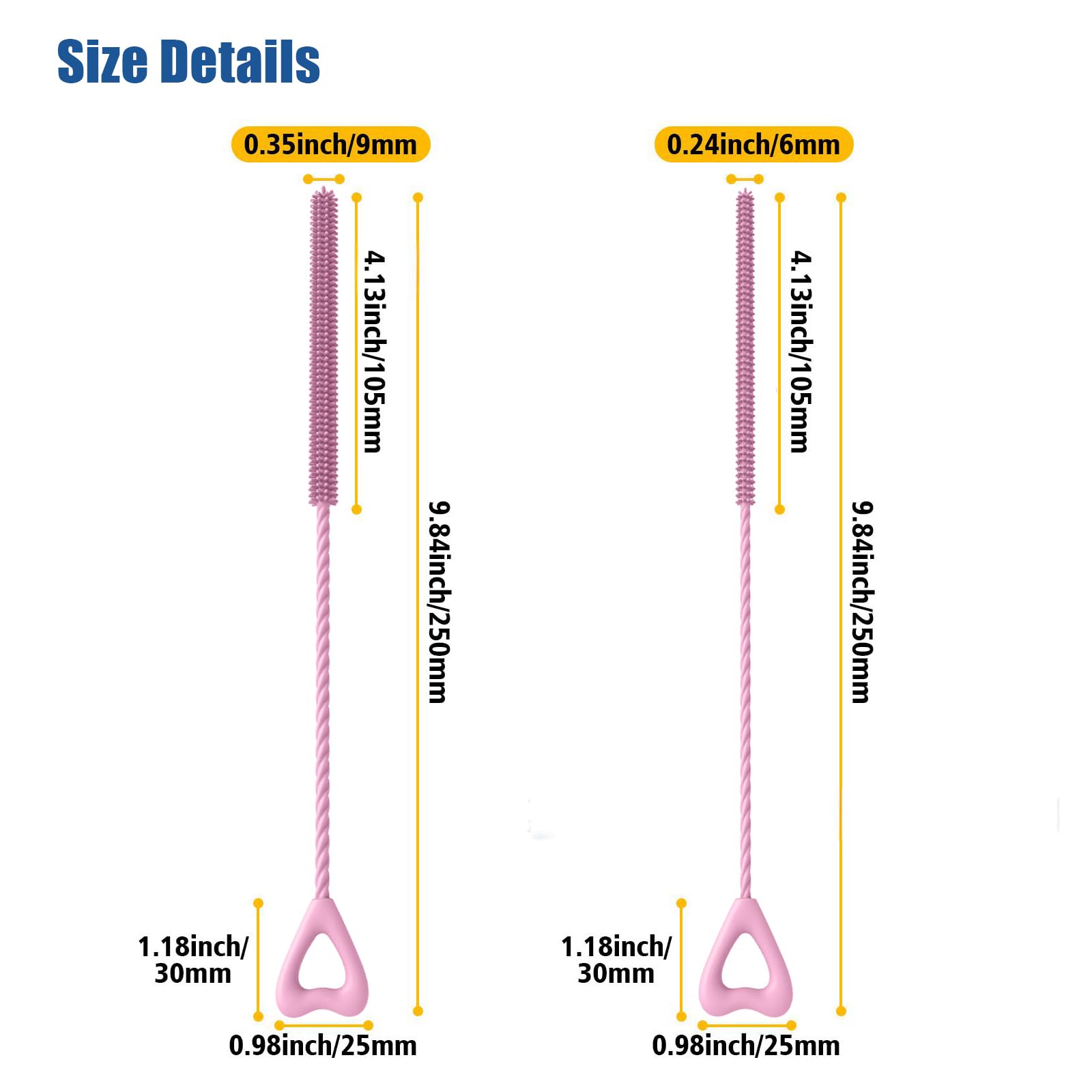 Silicone Straw Cleaner Brush, 2Pcs Reusable Cleaner Brush Extra Long, Straw Brush Bristles Cleaner for Cleaning Stanley Metal Glass Straws Drink Lid