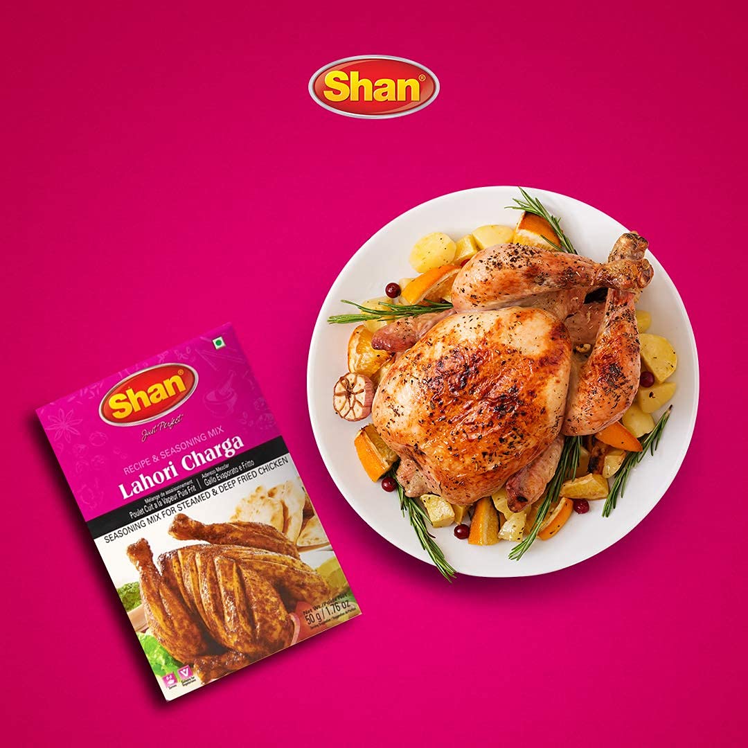 Shan Lahori Chargha Recipe and Seasoning Mix 1.76oz (50g) - Spice Powder for Steamed & Deep Fried Chicken - Suitable for Vegetarians - Airtight Bag in