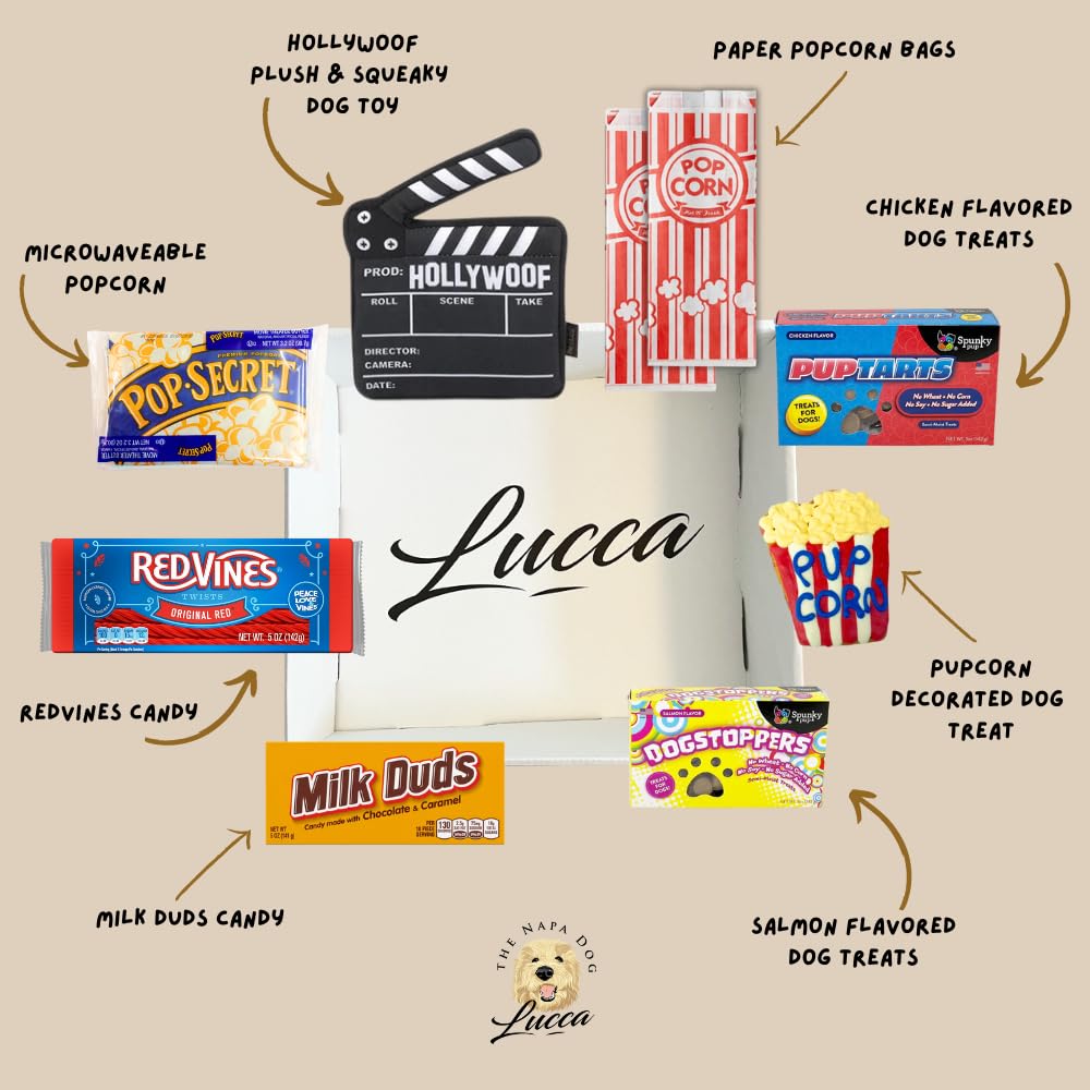 Gift Basket For Dog and Dog Owners, Movie Night Theme with Snacks Included, Dog Treats, Adult Snacks, Dog Toy, Holiday Gift Basket For Loved Ones