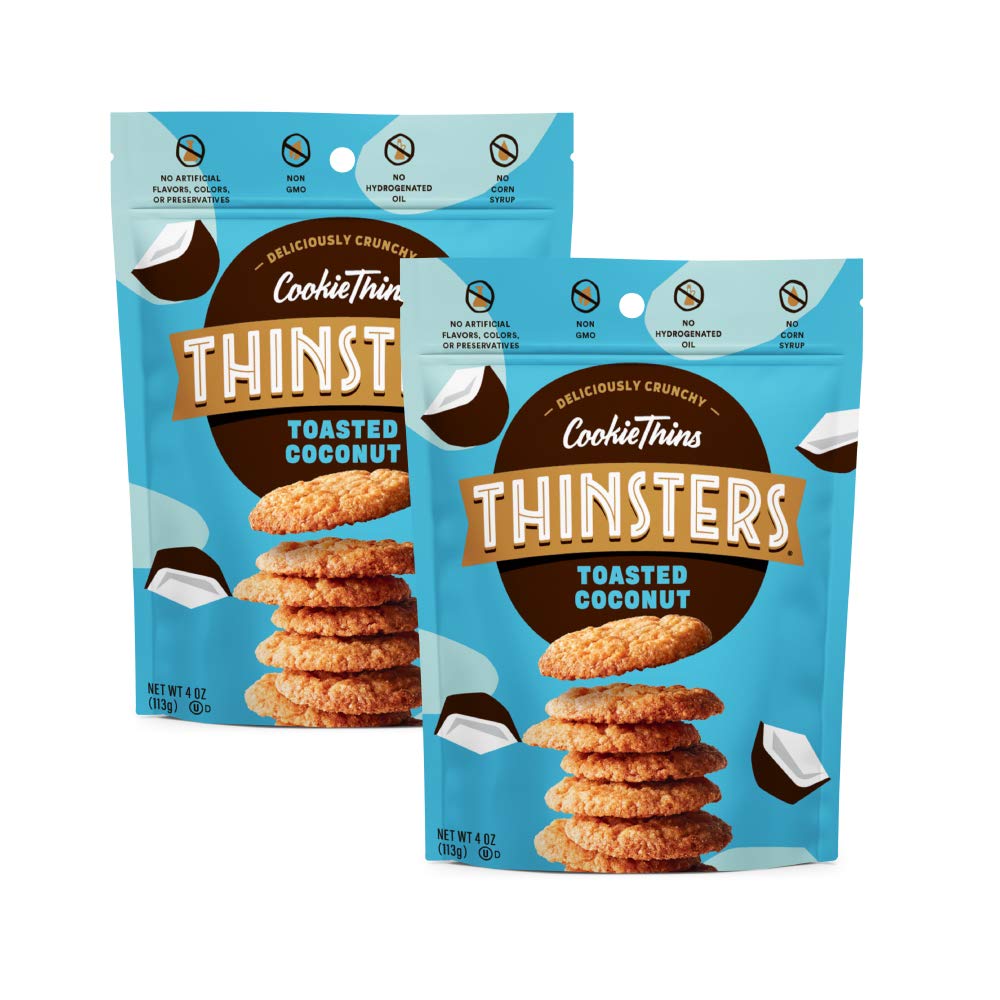 Thinsters Cookie Thins Cookies, Toasted Coconut, 16oz (Pack Of 2), Non-GMO, Peanut Free, No Corn Syrup, Crunchy Cookies, No Artificial Flavors
