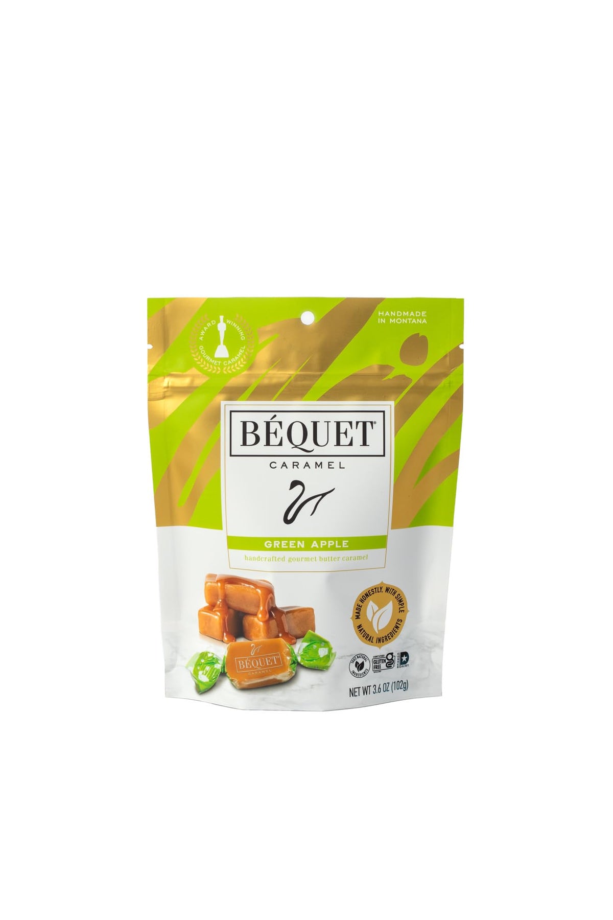 Béquet Caramel - Green Apple Caramel Candy - Gourmet Caramel Candy - Caramel Candy Individually Wrapped - Made in Montana - Kosher (Star D) and Gluten