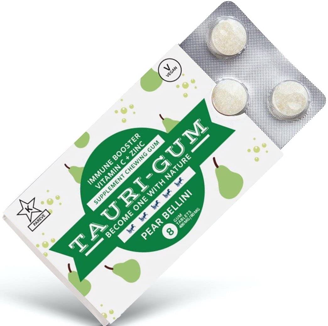 Tauri-Gum Pear Bellini | Zinc Chewing Gum, Immune Booster, Kosher | Vegan (Pack Of 1)
