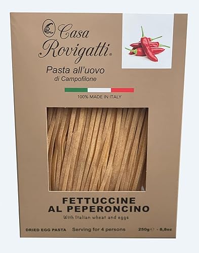 Fettuccine with Chilli Pepper Egg Gourmet Pasta (Pack of 4) - Italian Fettuccine Al Pepperoncino Pasta Di Campofilone- Imported Italian Egg Pasta- 8.8