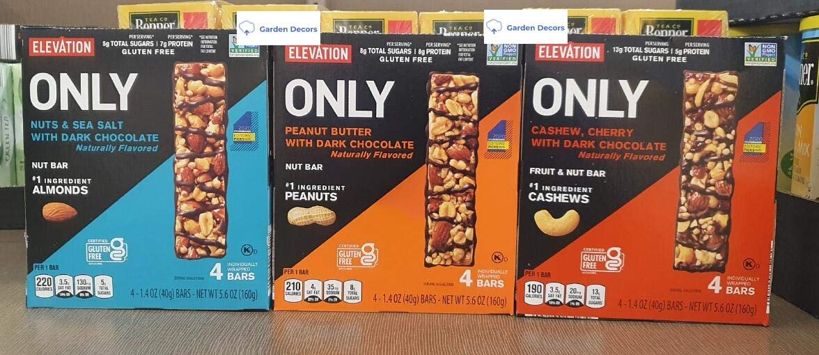 Elevation by Millville Elevation ONLY Nuts and Sea Salt with Dark Chocolate, Peanut Butter with Dark Chocolate and Cashew, Cherry with Dark Chocolate