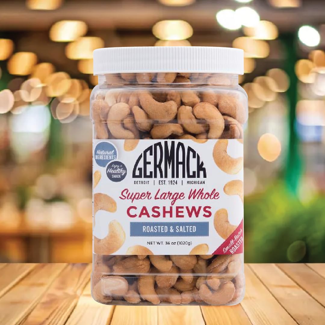 Germack® - Super Large Whole Cashew Nuts - Roasted and Salted (36oz Jar)