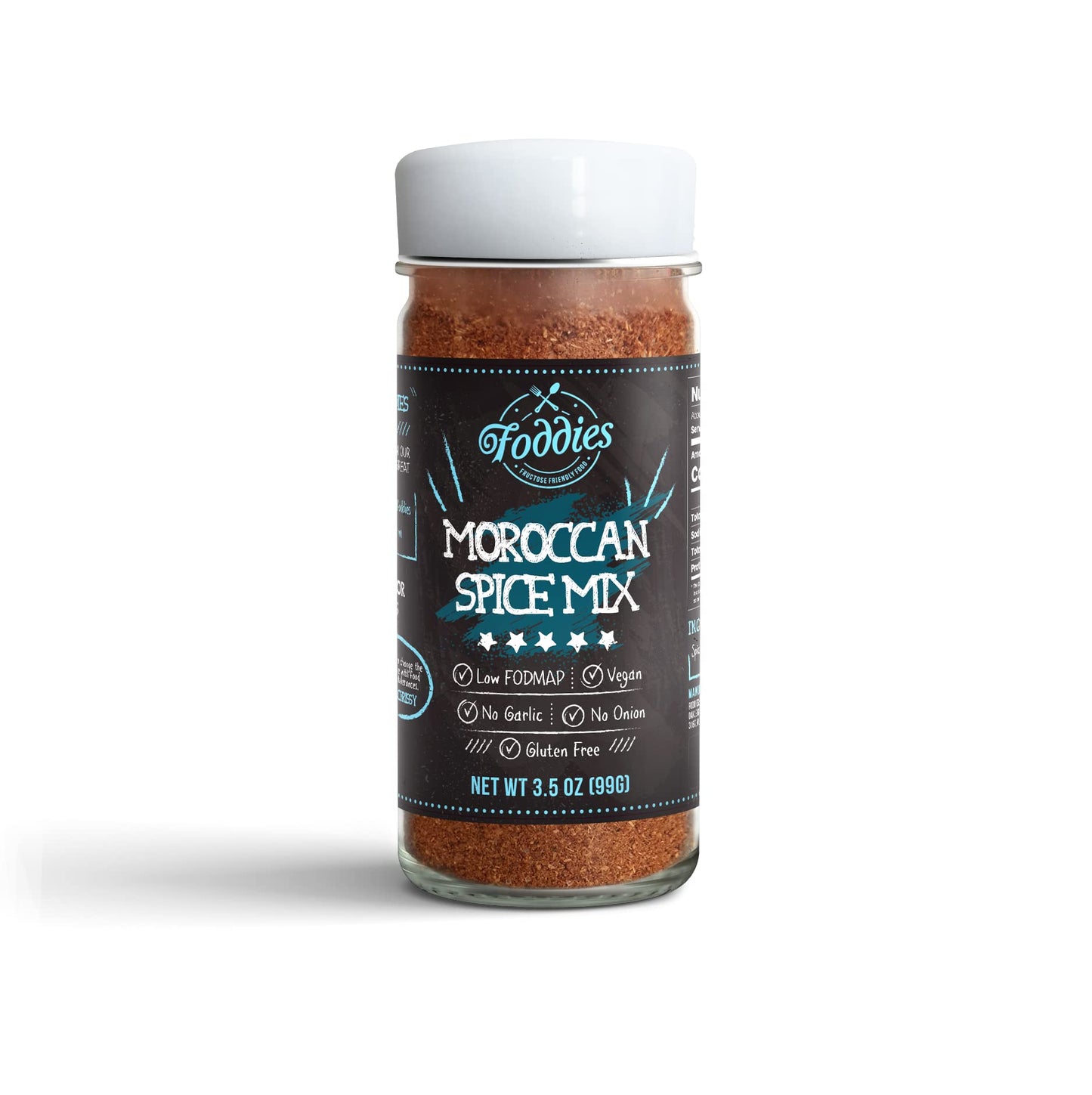 Foddies Low FODMAP Moroccan Spice Blend - Cumin Coriander Cinnamon Seasoning, No Onion No Garlic, IBS Friendly, Gluten Free, Vegan, 3.5oz