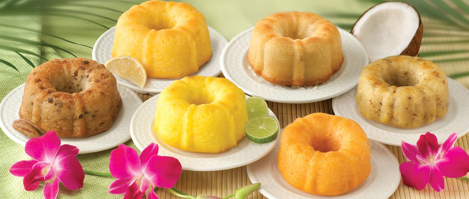 Dockside Market Tropical Mini Sampler Cakes - All natural- Fruit Cakes Combo perfect for Birthday, Gift Basket, Parties or Holidays - Pack of 6 (4 oz